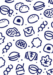 Fototapeta premium Japanese desserts and sweets pattern background for graphic design.A-size vertical.