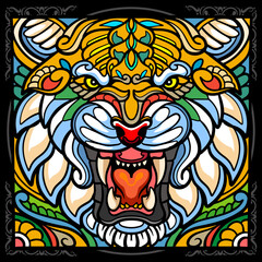 Colorful Tiger zentangle arts isolated on black background