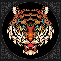 Colorful Tiger zentangle arts isolated on black background