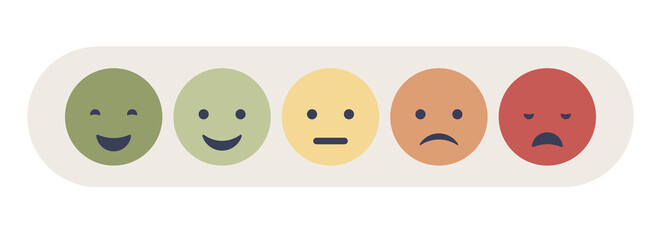 Emotions feedback icon. Emotions scale concept. Emoji set for mood tracker. Excellent, good, normal, bad and awful. Customer survey, review and opinion. Vector flat illustration - obrazy, fototapety, plakaty