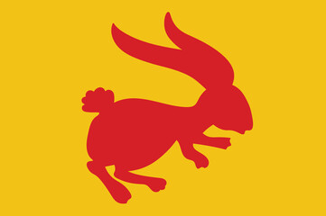 red rabbit lunar new year symbol, year of the rabbit, chinese new year festival poster design yellow background