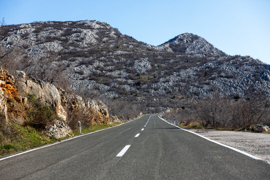 Adriatic Coastal Road in Croatia near Rieka Under Mountains Of Velebit