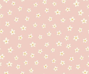 Hand drawn chamomile seamless pattern . Cute rustic  pink backgraund