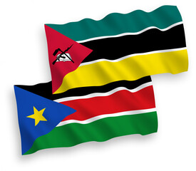 Flags of Republic of Mozambique and Republic of South Sudan on a white background