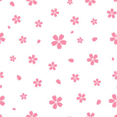 Vector seamless pattern with pink sakura flowers and petals. Cherry blossoms decorative print for wallpaper, fabric and home decor