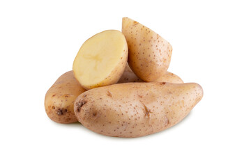 Raw potatoes isolated on white background.