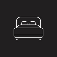 Plakat eps10 white vector double bed line icon isolated on black background. hotel bed outline symbol in a simple flat trendy modern style for your website design, logo, pictogram, and mobile application