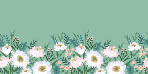 Floral seamless border. Vector design for paper, cover, fabric, interior decor and other - 522805332