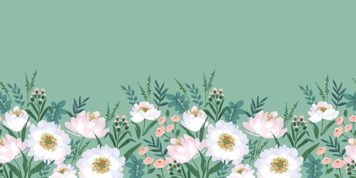 Floral seamless border. Vector design for paper, cover, fabric, interior decor and other