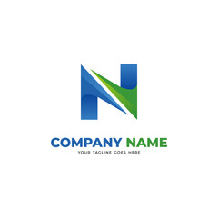 Letter N Logo Design with Blue and Green Color, Simple N Logo Inspiration Template Vector