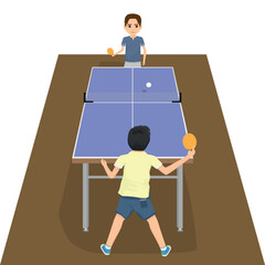 two boys are playing table tennis