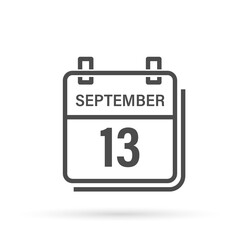 September 13, Calendar icon with shadow. Day, month. Flat vector illustration.
