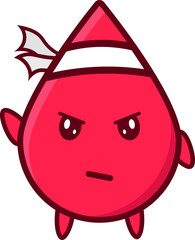 excited blood drop character wearing a white headband and raising his hand