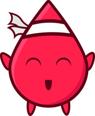 blood drop cute character with happy facial expression