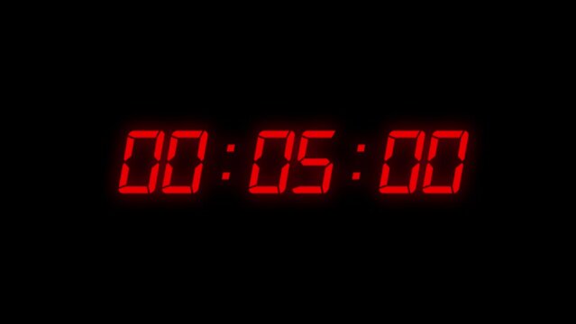 countdown 5 minutes with digital clock time | red color clock timer for minutes	

