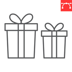 Gift boxes line icon, Christmas and holiday, giftbox vector icon, vector graphics, editable stroke outline sign, eps 10.