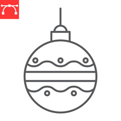 Christmas ball line icon, new year and xmas, christmas tree ball vector icon, vector graphics, editable stroke outline sign, eps 10.