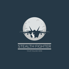 flying stealth jet fighter moon logo design template for brand or company and other