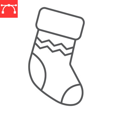 Christmas stocking line icon, holiday and gift, christmas stocking vector icon, vector graphics, editable stroke outline sign, eps 10.