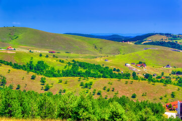 Mountain landscape during summer day in Zlatibor, Serbia.