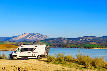 Caravan on nature, Guadalhorce in Andalusia Spain