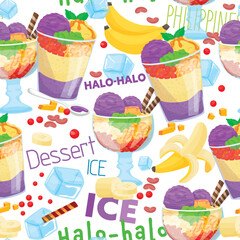 Halo-halo ice dessert. Seamless pattern. Vector illustration