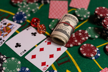 Black Jack casino table with cards and chips
