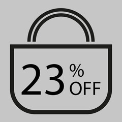 23 percent off. Gray banner with shopping bag illustration.