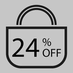 24 percent off. Gray banner with shopping bag illustration.