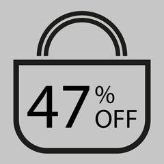 47 percent off. Gray banner with shopping bag illustration.