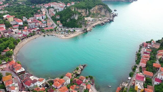 Beautiful cityscape on the mountains over Black-sea, Amasra. Amasra traditional Turkish architecture