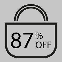 87 percent off. Gray banner with shopping bag illustration.