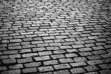 Close-up shot of old cobblestone road,brick road