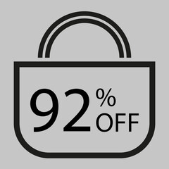 92 percent off. Gray banner with shopping bag illustration.