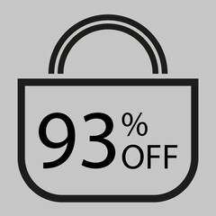 93 percent off. Gray banner with shopping bag illustration.