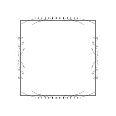 Abstract Black Simple Line Square With Leaf Leaves Frame Flowers Doodle Outline Element Vector Design Style Sketch Isolated Illustration For Wedding And Banner