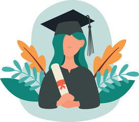 Student vector abstract flat illustration. Education concept. Graduation.