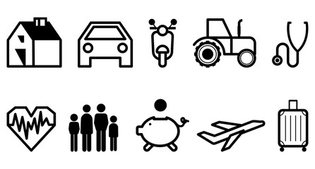 Insurance icon set. Modern Outline style. vector illustration