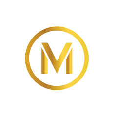 Letter M logo in a modern style with cut out slash and lines, Vector template