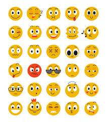 Fototapeta premium Vector set of cute emoticons isolated on white background. Smiley. Vector flat illustration.