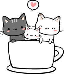cute cat in a coffee mug cartoon element