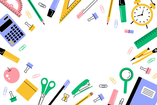 Modern flat background with school supplies. Vector simple background back to school.
