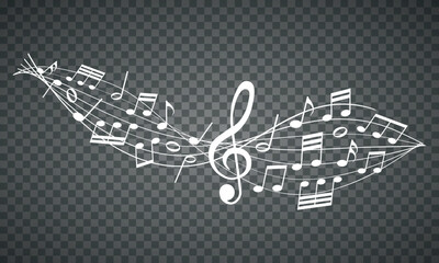 vector sheet music - musical notes melody on transparent background	