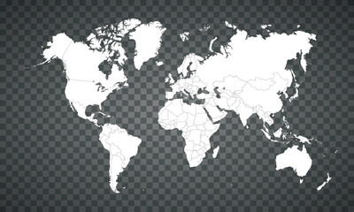 vector illustartion of white colored world map on transparent background