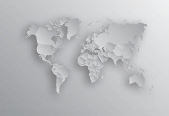 Fototapeta na wymiar vector illustartion of gray colored world map with shadow on gray background