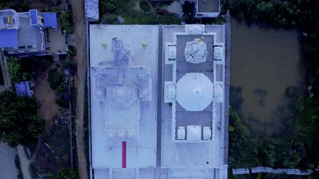 Tirupati, Sri Laxmi Narayan temple, India 4th August 2022: Aerial footage of a rare Laxmi narayan temple. Temples of India. 4k video. Hindu temples are also known as Mandir or dev stana in India.  