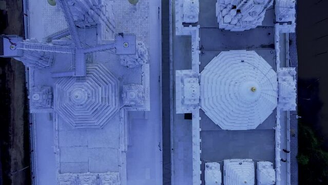Tirupati, Sri Laxmi Narayan temple, India 4th August 2022: Aerial footage of a rare Laxmi narayan temple. Temples of India. 4k video. Hindu temples are also known as Mandir or dev stana in India.  