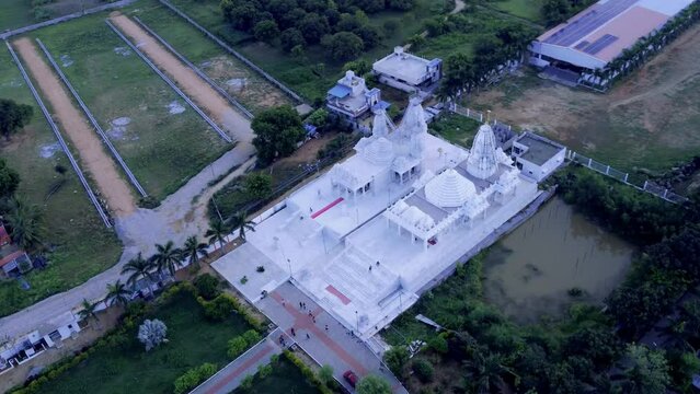 Tirupati, Sri Laxmi Narayan temple, India 4th August 2022: Aerial footage of a rare Laxmi narayan temple. Temples of India. 4k video. Hindu temples are also known as Mandir or dev stana in India.  