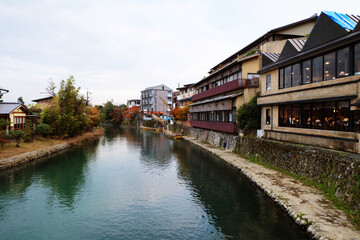 Fototapeta na wymiar Riverside view in Japan in Winter