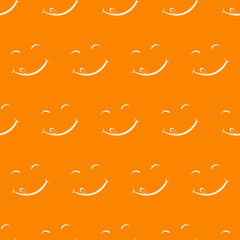 Vector emoticon licking mouth with tongue. Seamless orange pattern. A joyful, contented and well-fed full face. Yummy tasty icon. Delicious foodie yum symbol.